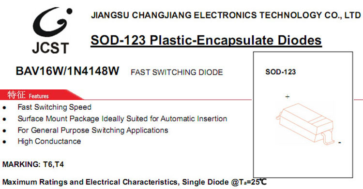 长电贴片二极管BAV16W特点